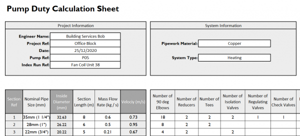 pump sizing sheet project information zoom